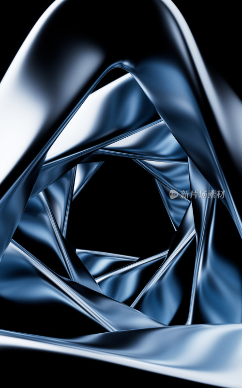 蓝色流动的金属曲面3D渲染