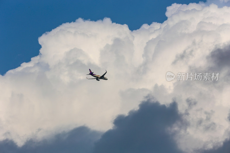 飞机在蓝天白云间飞行