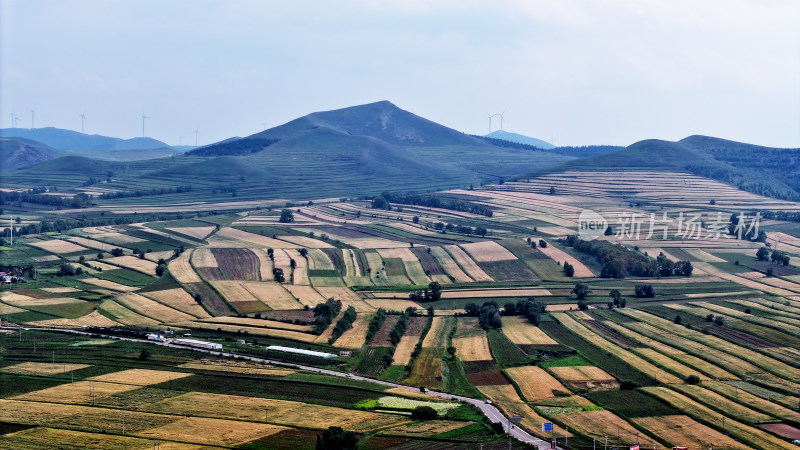 张家口坝上成熟的梯田大地调色板