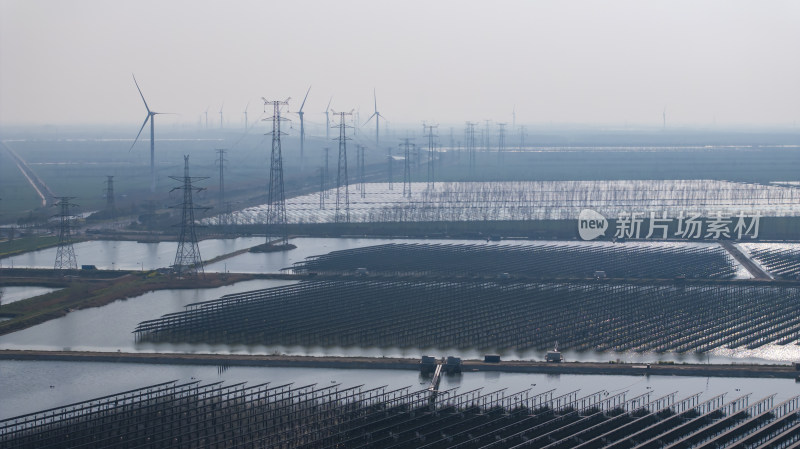 江苏盐城国家电网风力光伏高压电航拍