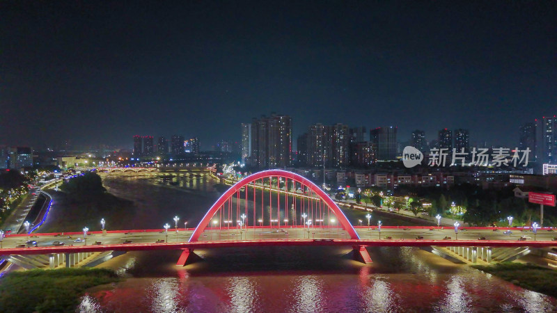 四川德阳夜景德阳彩虹桥夜景航拍