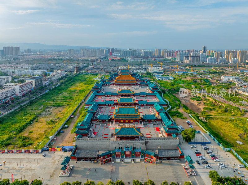 山西省大同市代王府高视角航拍风光