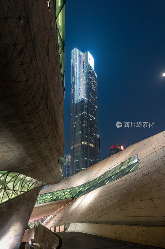 广东广州大剧院夜景城市建筑摩天大楼景观