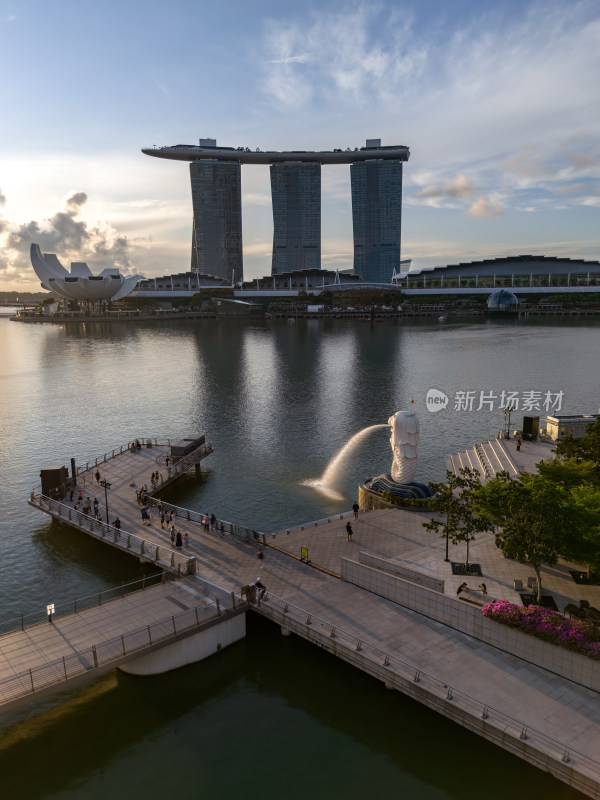 新加坡滨海湾金沙海滨奥林匹克蓝调夜景航拍