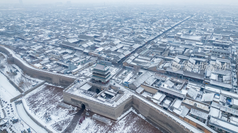 山西晋中平遥古城雪景航拍风景宣传