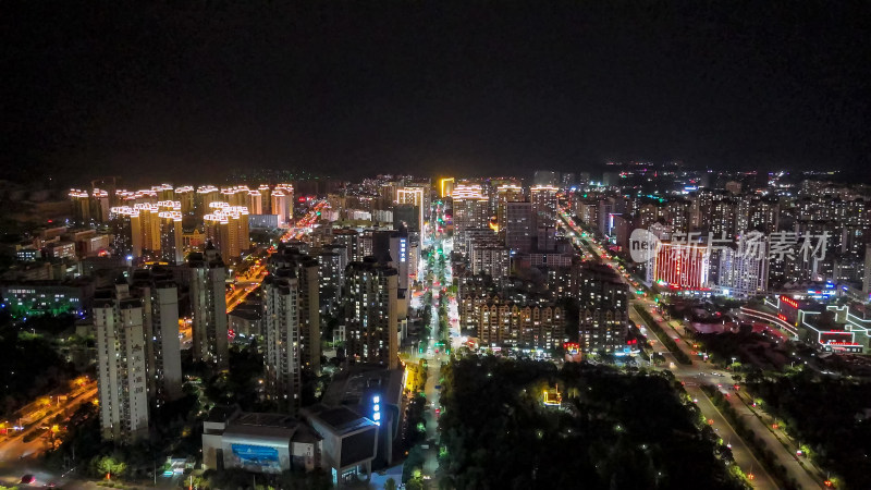 甘肃定西安定路夜景交通航拍图