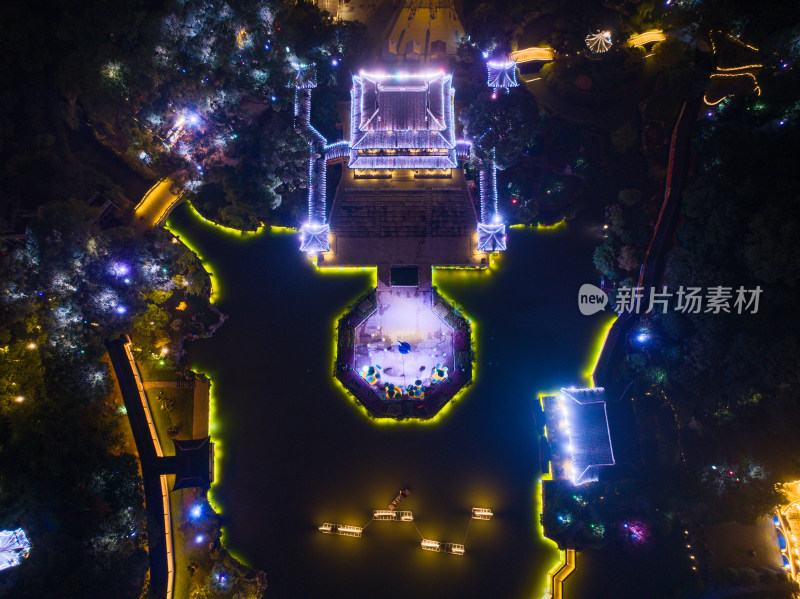 航拍苏州盘门景区中秋灯会夜景