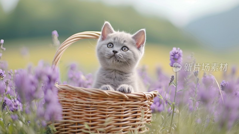 花园篮子里的可爱小猫