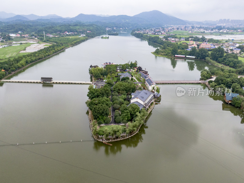 湖南湘乡市东山岛茅浒水乡4A景区航拍