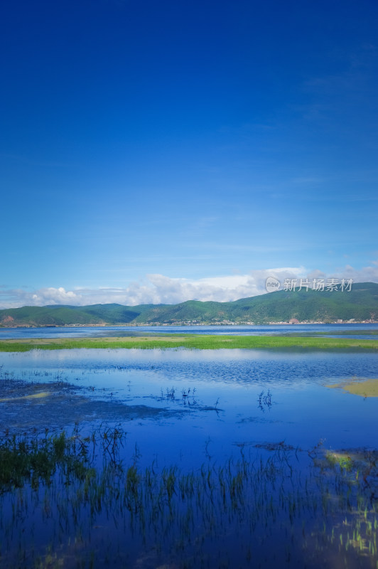 丽江拉市海湿地蓝天白云青山绿水自然风景