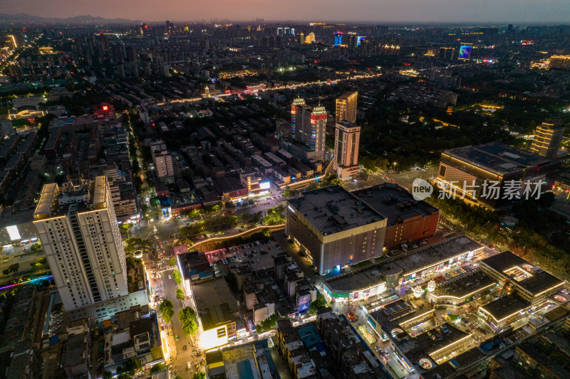 山东淄博城市晚霞夜幕降临航拍摄影图