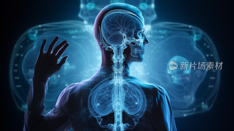 人体骨骼和内脏的X光透视图