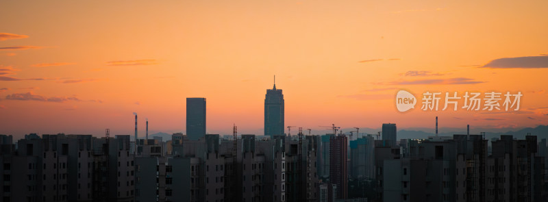 夕阳下的城市建筑群