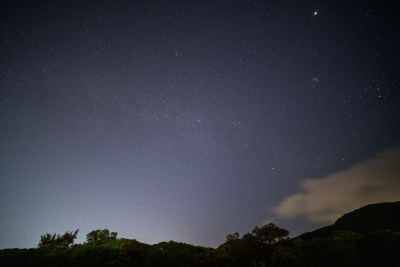 户外山林夜空繁星密布的景象