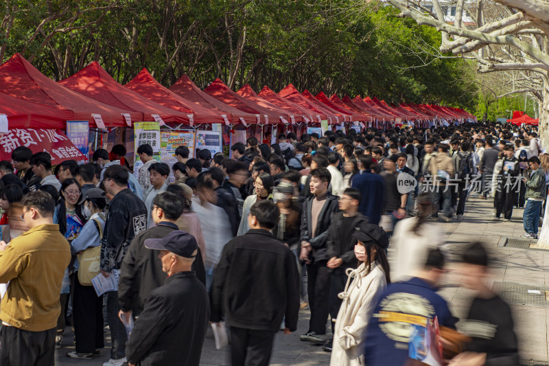 热闹的户外招聘会现场校园招聘