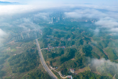 城市清晨云海风景航拍摄影图