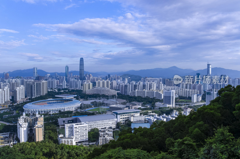 深圳笔架山顶看罗湖CBD城市高楼建筑全景