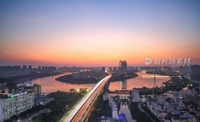 广西南宁柳沙半岛城市风光建筑夜景
