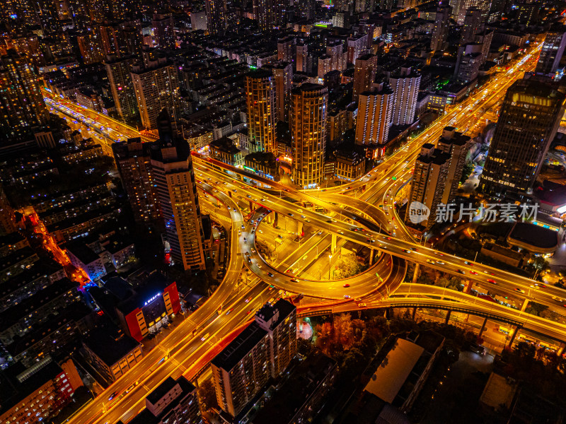 航拍上海鲁班路立交桥夜景