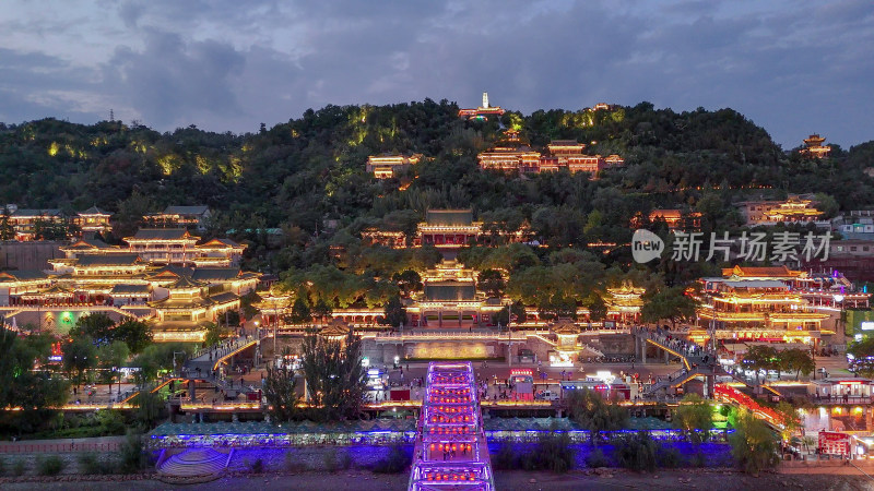 甘肃兰州白塔山公园兰州白塔寺夜景航拍