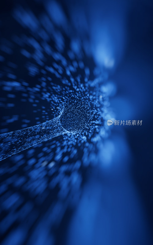 蓝色流动的粒子隧道3D渲染