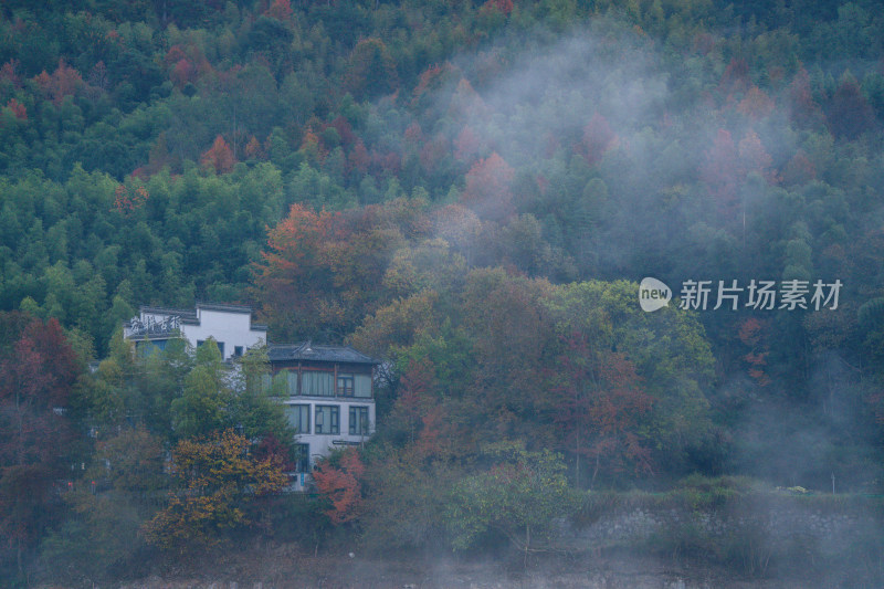 徽州黄山黟县皖南徽派建筑秋色奇墅湖仙境