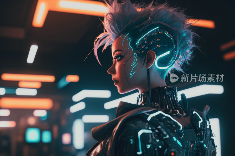赛博朋克风格女性侧脸特写
