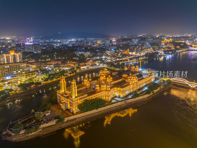 航拍福州中洲岛夜景