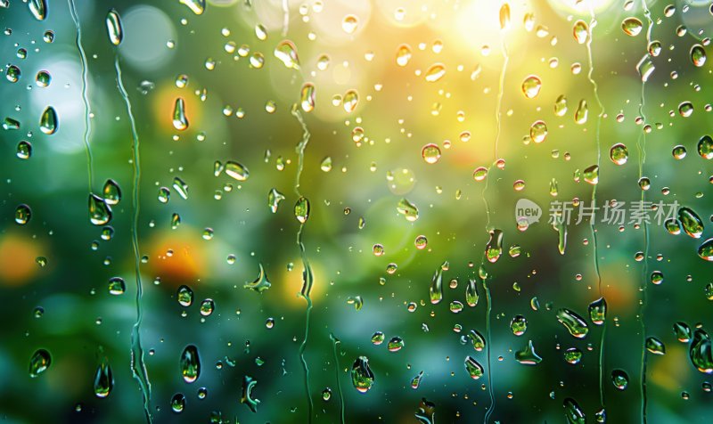 雨后模糊玻璃小雨水滴朦胧窗景背景