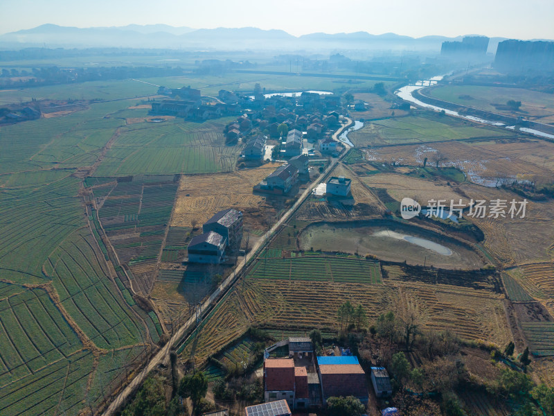 乡村田野航拍全景