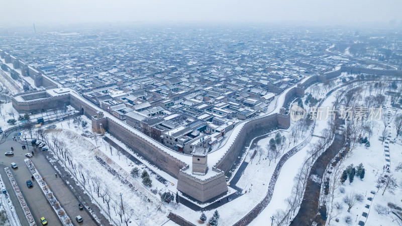 山西晋中平遥古城雪景航拍风景宣传