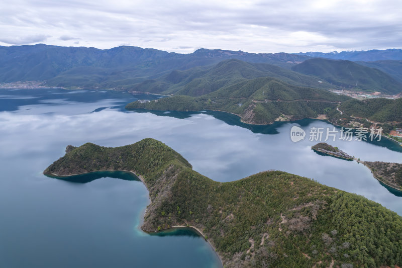 云南丽江泸沽湖摩梭族美景高空航拍