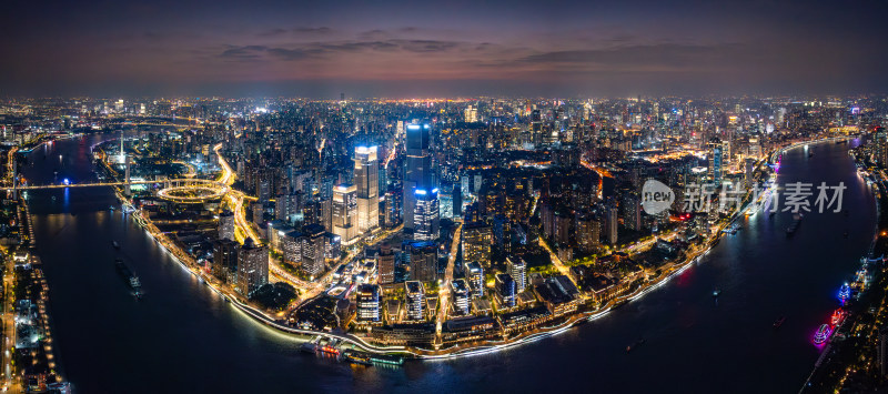 航拍上海浦西全景黄浦滨江夜景