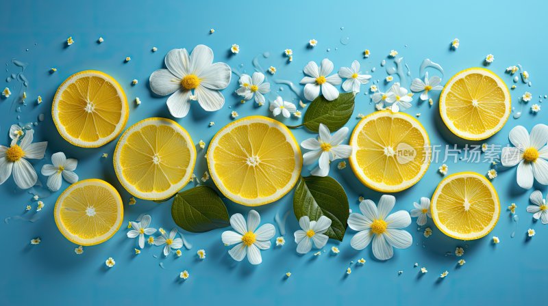 创意水果图片，新鲜的柠檬切片