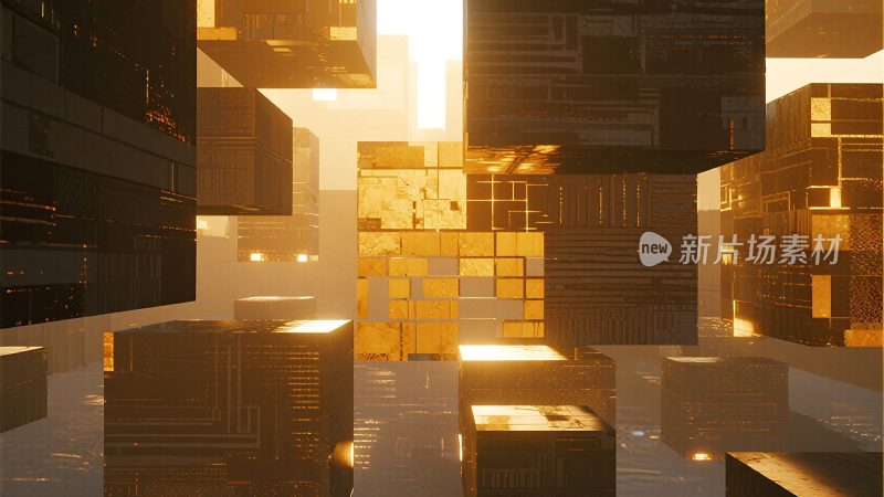 科幻风格悬浮立方体场景