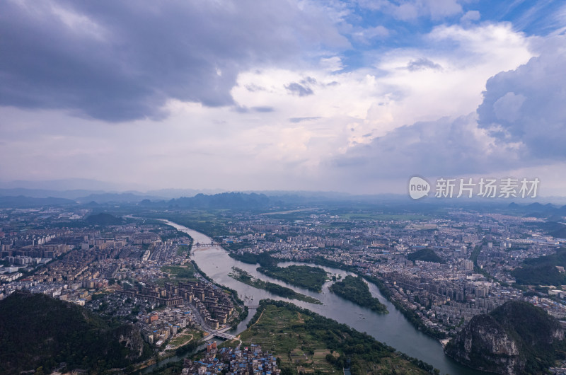 桂林漓江城市风景及自然风光日落晚霞航拍