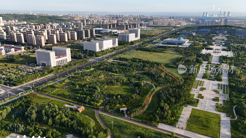 城市早晨日出航拍大气鸟瞰全景图效果图