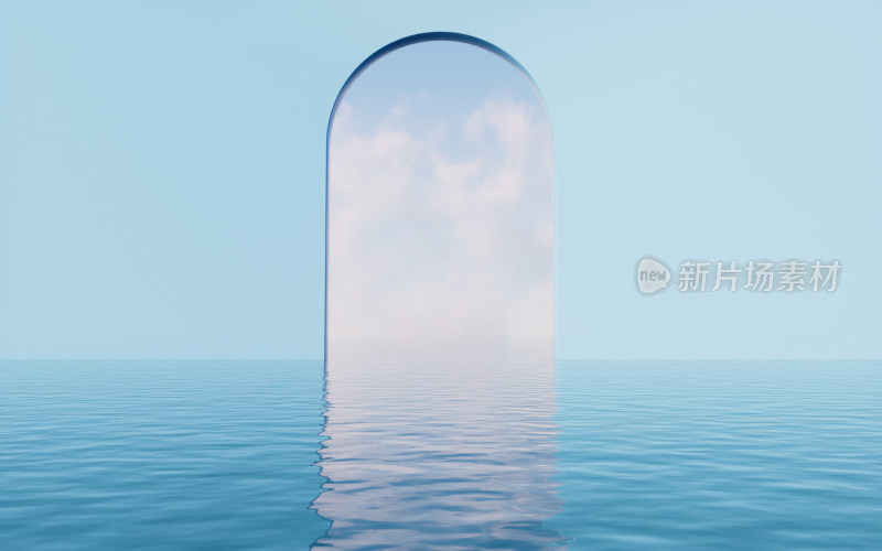 水面与墙壁背景3D渲染