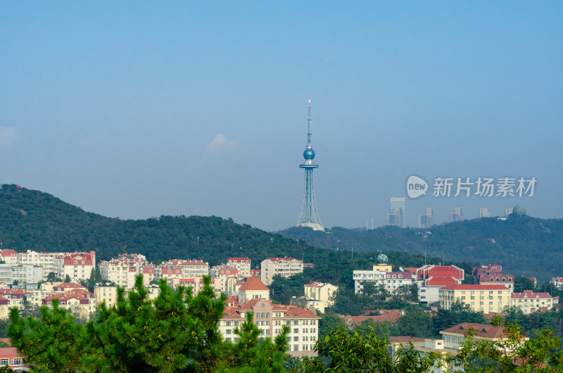 山东青岛太平山脚下的老城的城市风光全景图