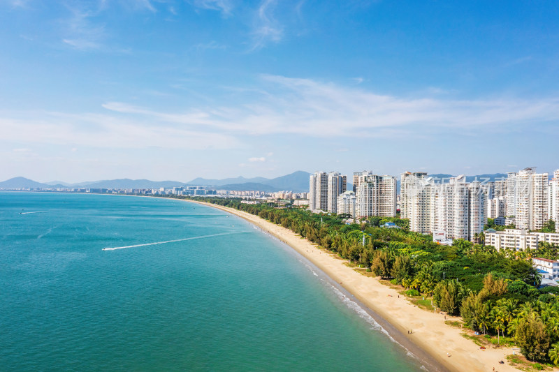 海南省三亚市天涯区三亚湾沿海城市风光航拍