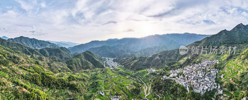 航拍安徽黄山三阳上坦梯田全景