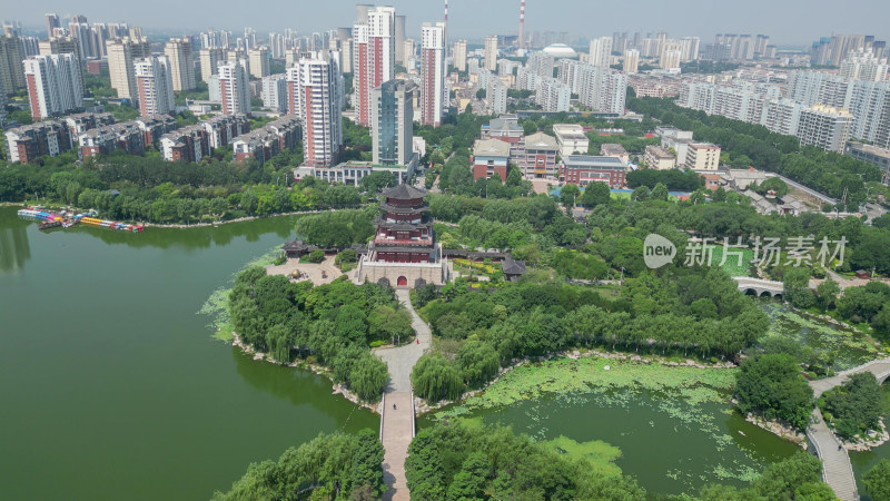 航拍山东济宁南池景区