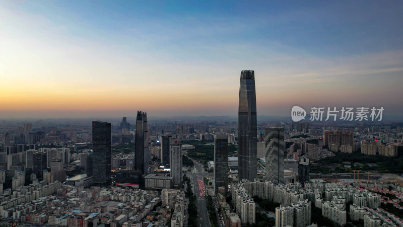 广东东莞日落晚霞城市夜景航拍