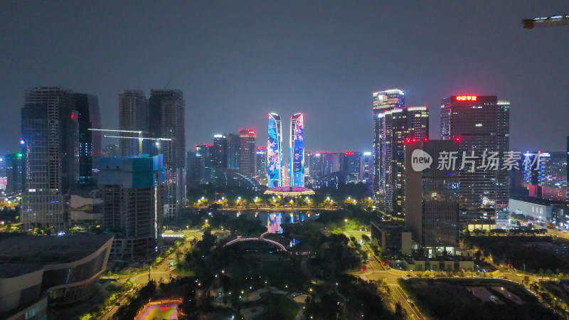 航拍成都天府新城成都双子塔夜景摄影图