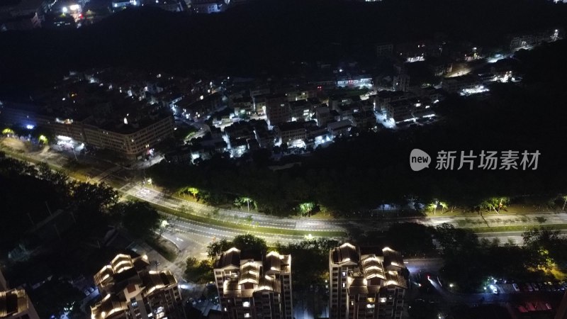 航拍广东省东莞市清溪镇夜景城市风光