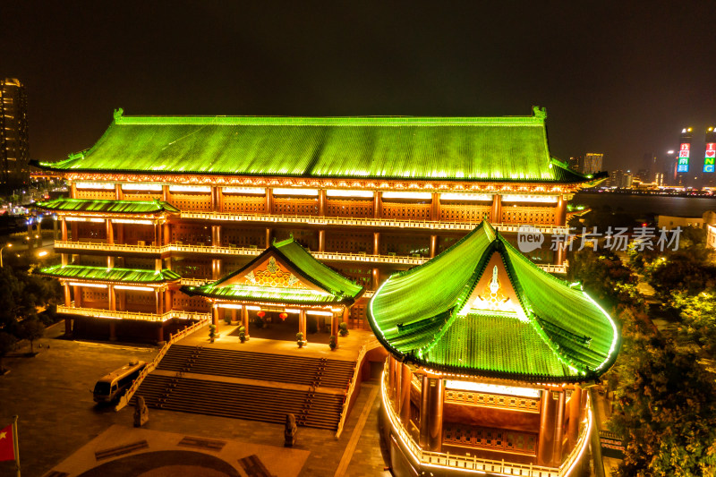 江西南昌图书馆夜景灯光航拍