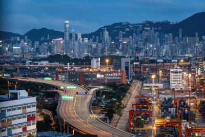 香港维多利亚港CBD中环夜景繁华都市