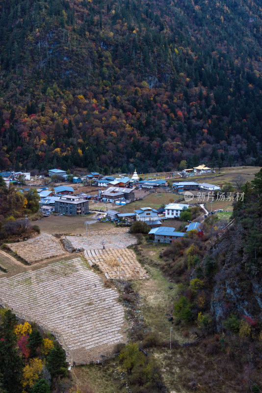 云南香格里拉雨崩村梅里雪山秋色高空航拍