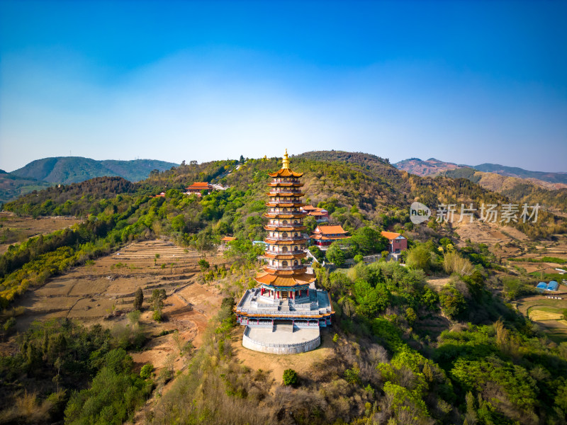 云南红河州弥勒市锦屏山4a景区航拍摄影图