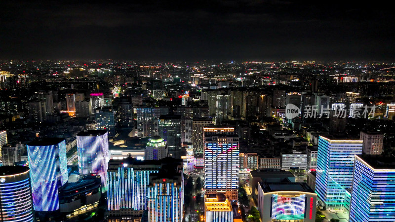 广东汕头时代广场万象城夜景灯光航拍图